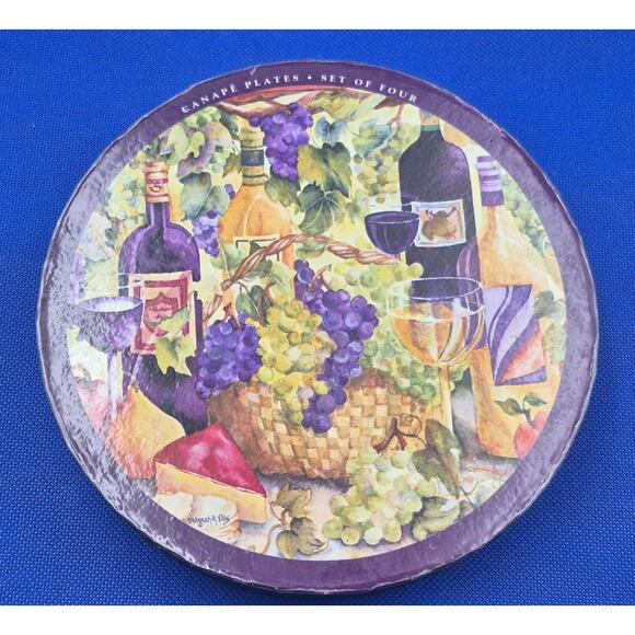 SBCD Deborah K Ellis Porcelain Canape Plates Wine Grapes 6" Set of 4 - Picture 11 of 11